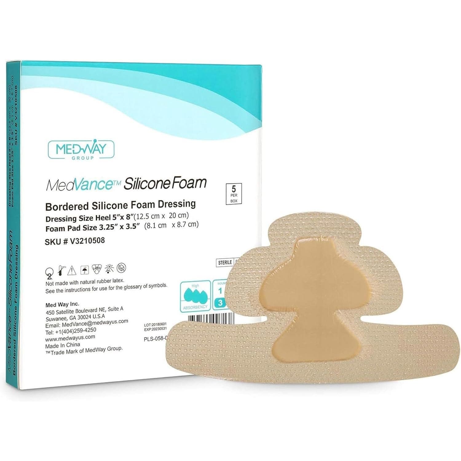 MedVance Bordered Silicone 5 x 8 Inch Foam Dressing, 3.25 x 3.5 Inch Pad, Heel - Box of 5 - Image 1