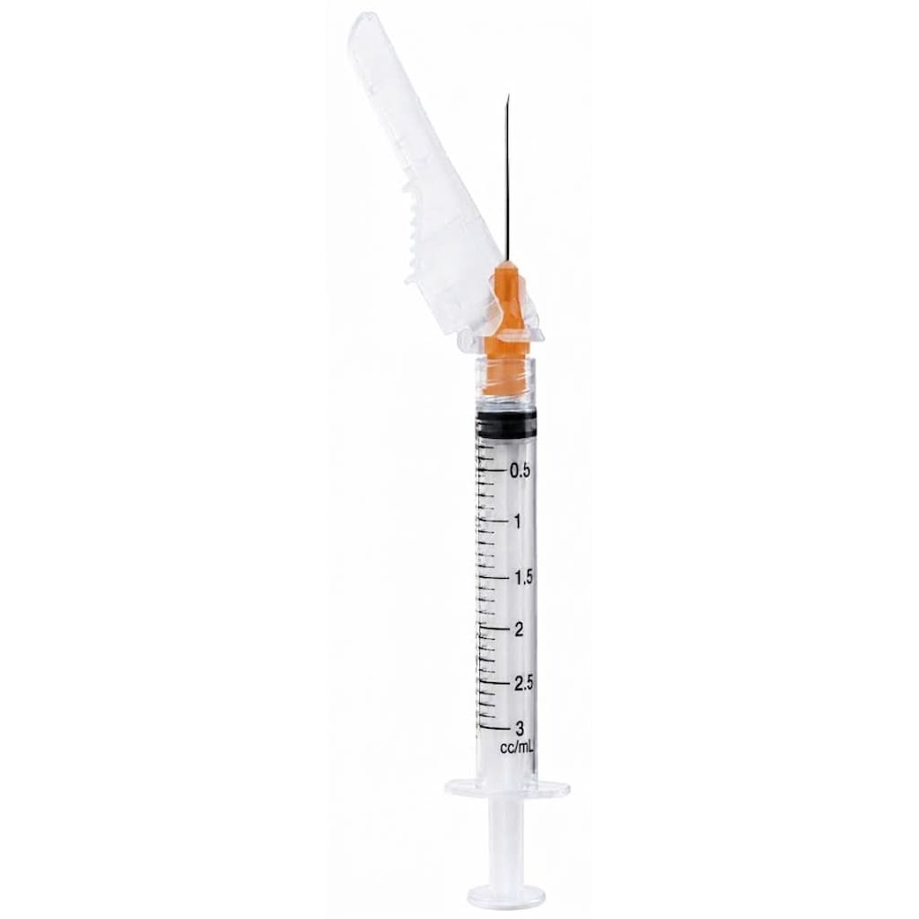 McKesson Prevent Syringe with Hypodermic Needle, Orange, 25 Gauge, 5/8 Inch - Box of 100 - Image 1