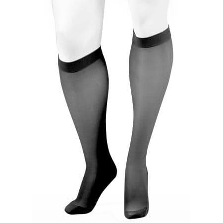Juzo Naturally Sheer Compression Stockings, Knee-High, 15-20mmHg, Short, Closed Toe, Black, Medium - Pair - Image 1