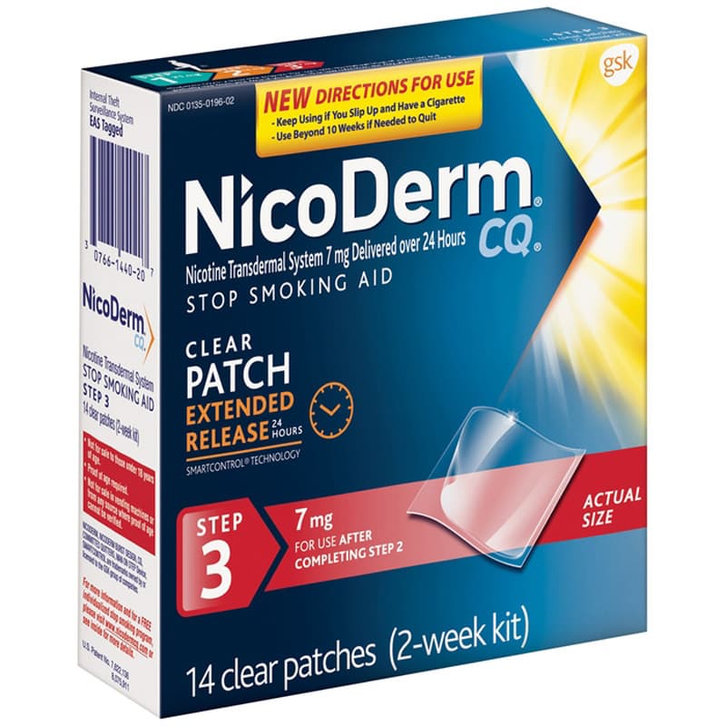 Nicoderm CQ Nicotine Polacrilex Clean Transdermal System, 7 mg Strength, Step 3 - Box of 14 - Image 1