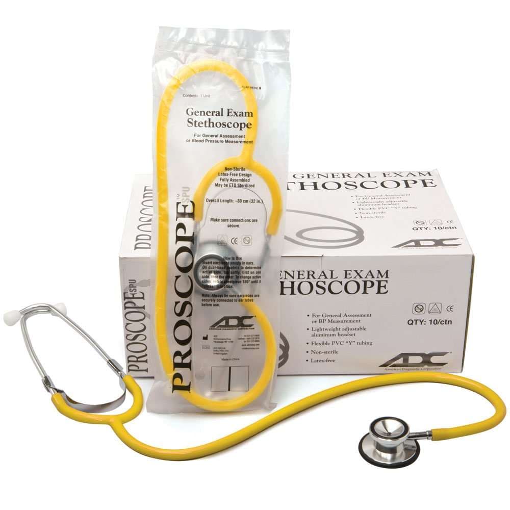 ADC Proscope 670 SPU Dual Head Stethoscope, Yellow - Case of 50 - Image 1