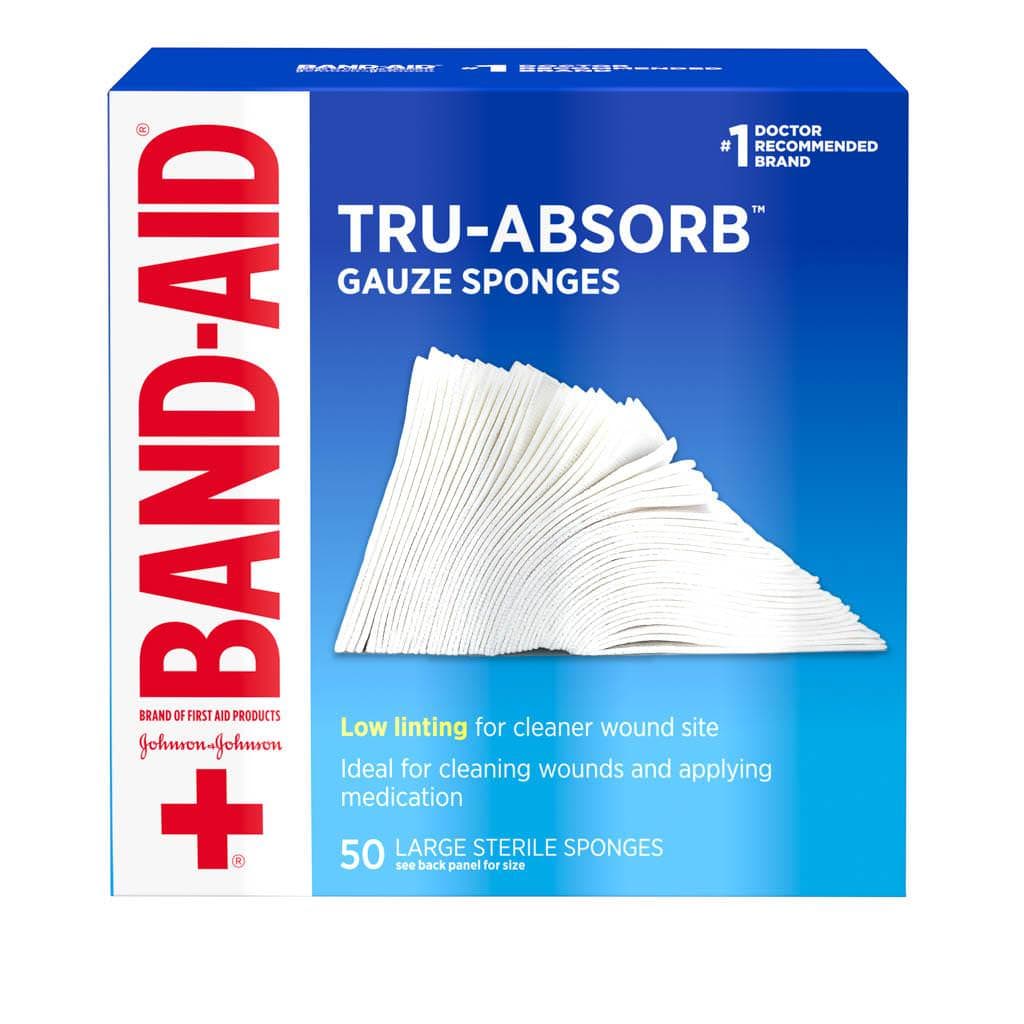 Band-Aid TRU-ABSORB Gauze Sponges, 4 x 4 Inch - Box of 50 - Image 1