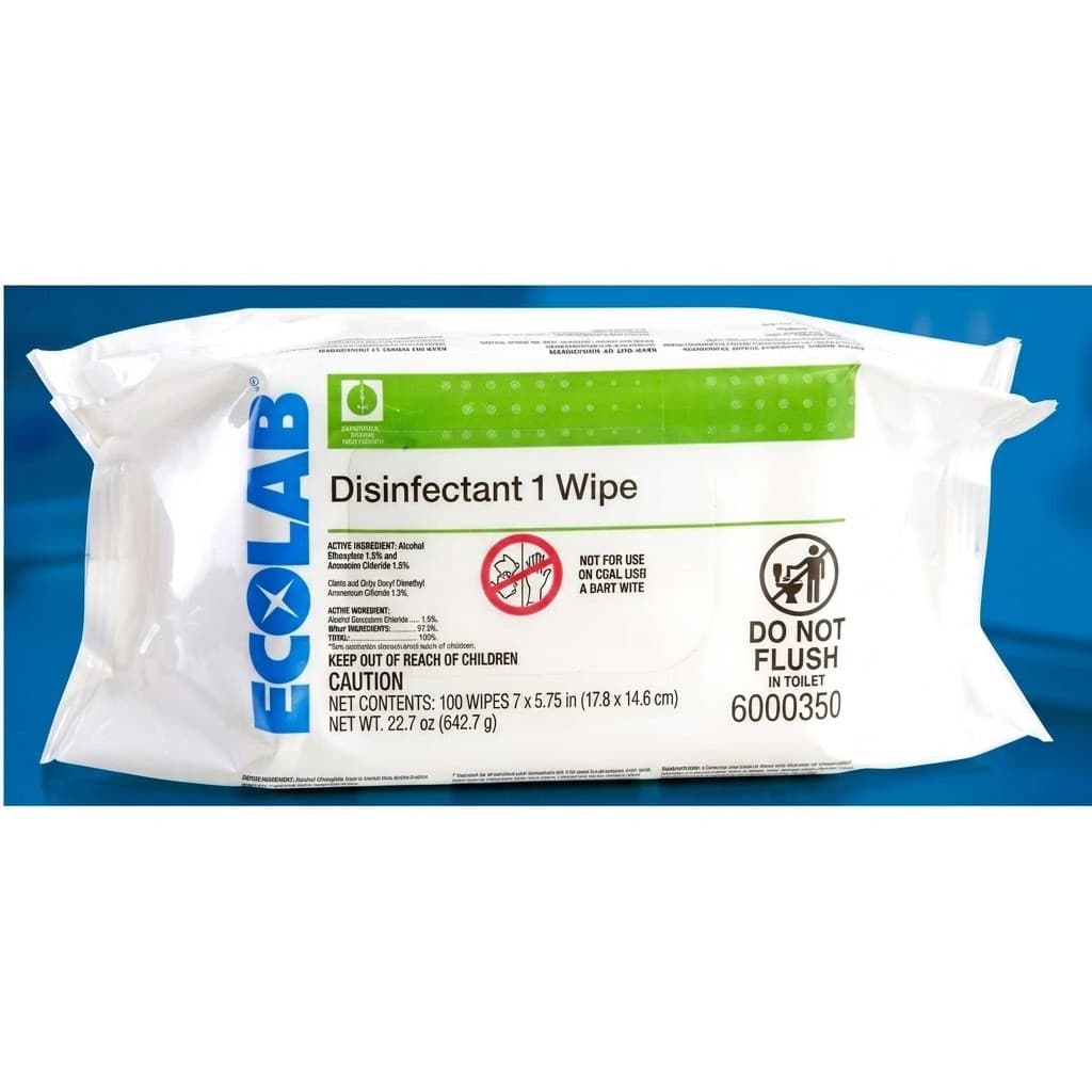 Ecolab Disinfectant 1 Wipe with Plastic-Free - Package of 110 Wipes - Image 1