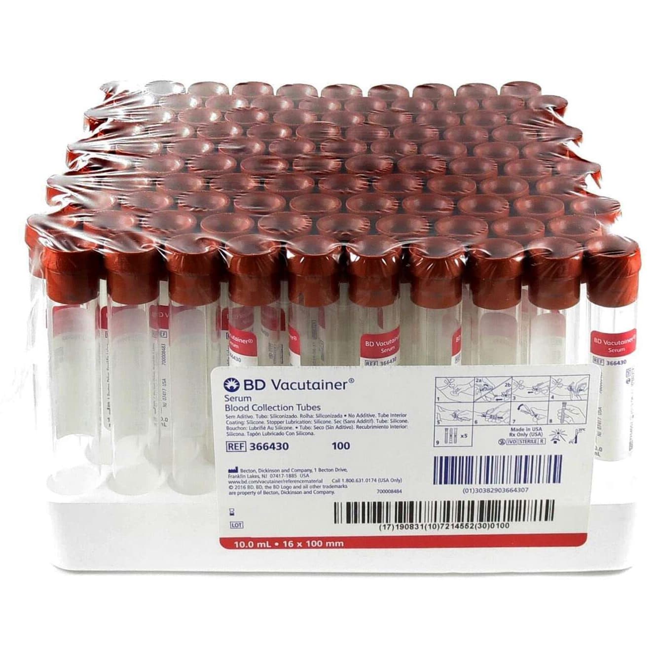 BD Vacutainer Venous Blood Collection Silicone Coated Tube, 10 mL - Box of 100 - Image 1