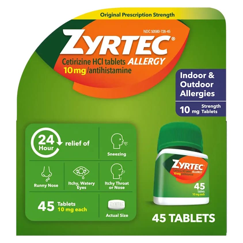 Zyrtec Adult Allergy Relief Tablets, 10mg, Cetirizine - Image 1