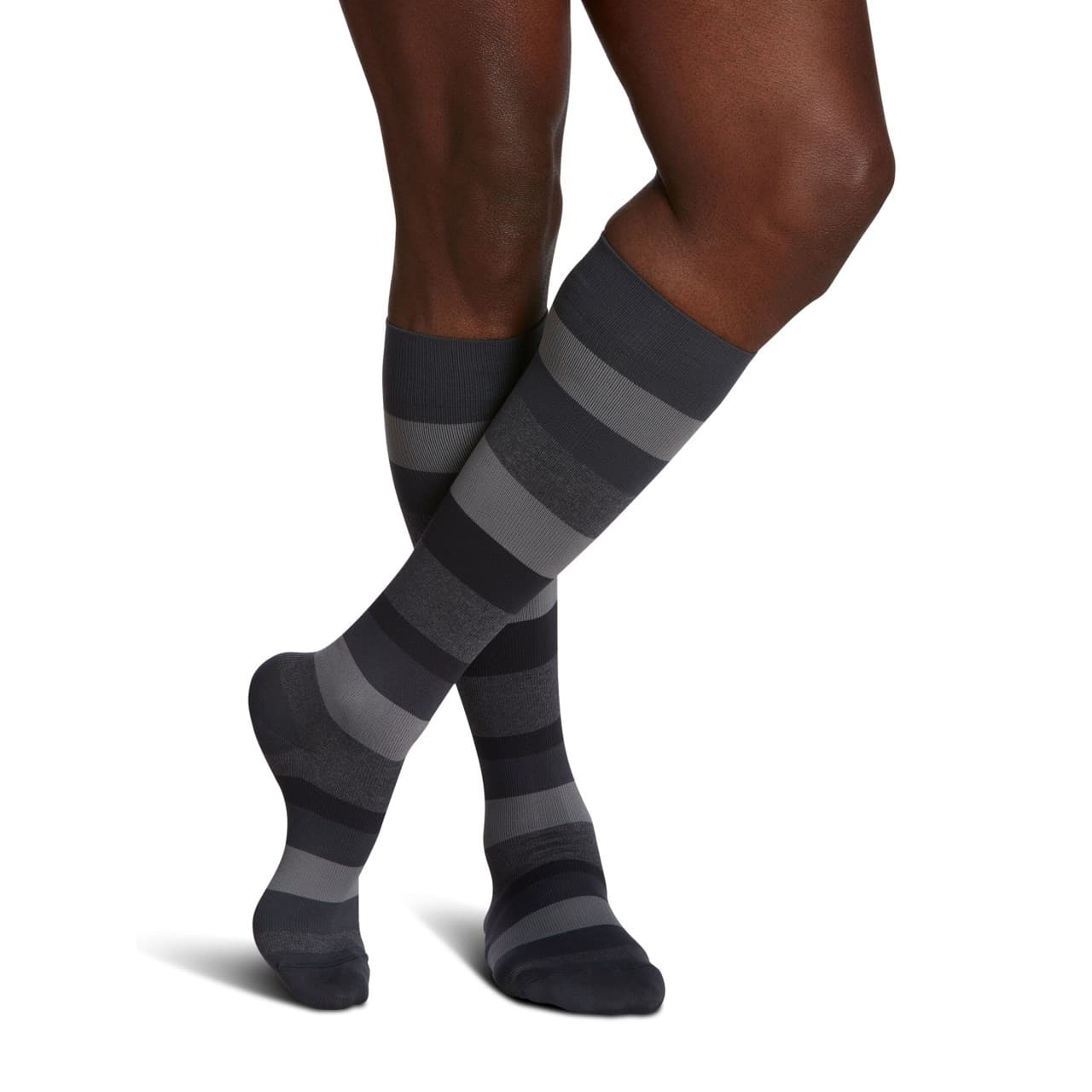 Sigvaris Mens Microfiber Shades Calf High Compression Socks, 15-20mmHg , Size A, Graphite Stripe - Pair - Image 1