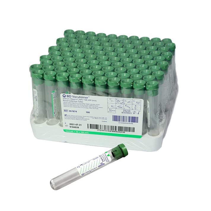 BD Vacutainer Sodium Heparin Tubes, Plastic, 16 x 100 mm, 10 mL - Case of 1000 - Image 1