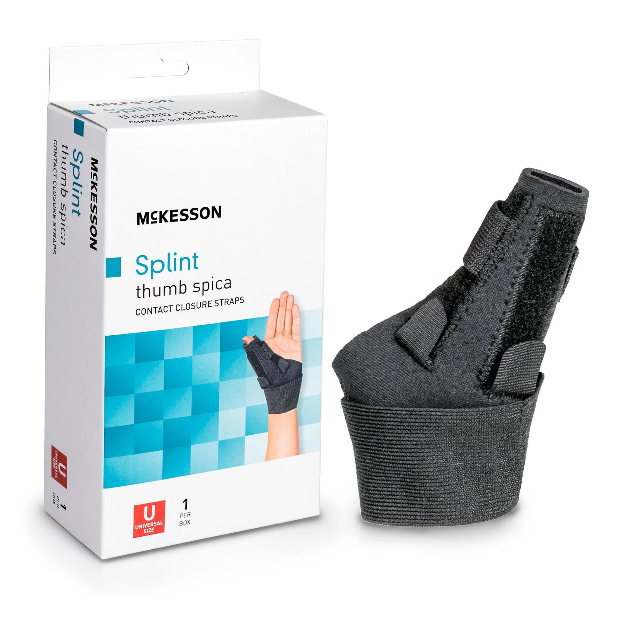 McKesson Thumb Splint Black Hook and Loop Closure One Size Fits Most Thumb Spica - Image 1