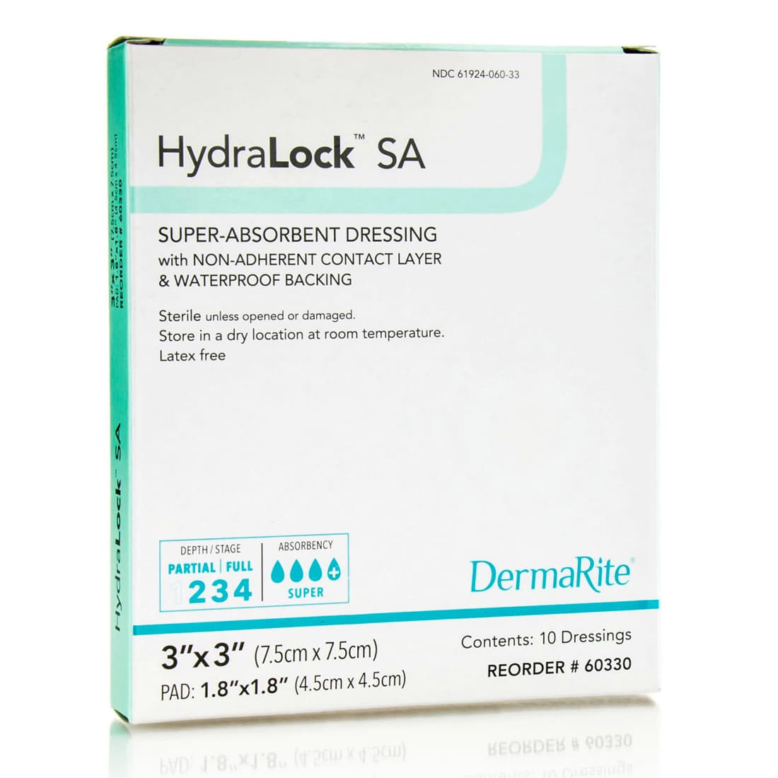 DermaRite HydraLock SA Super Absorbent Wound Dressing, 3 x 3 Inch - Box of 10 - Image 1