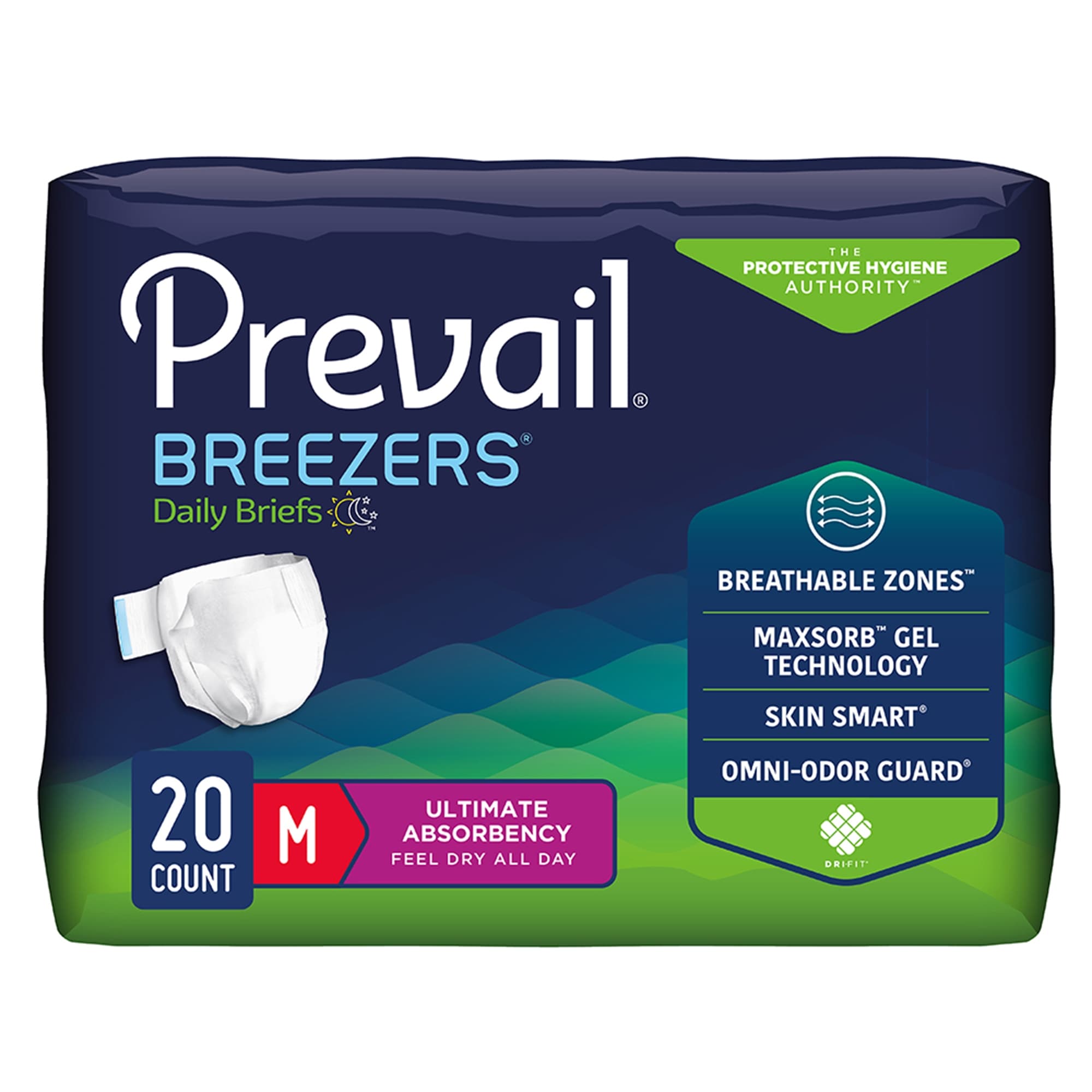 Prevail Breezers Ultimate Absorbency Adult Briefs, Medium - Package of 20 - Image 1