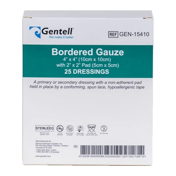 Gentell Bordered Gauze Dressing, 4 x 4 Inch - Box of 25 - Image 1