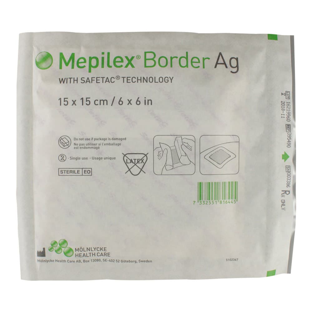Mepilex Border Ag Antimicrobial Foam Dressing, 6 x 6 Inch - Each - Image 1