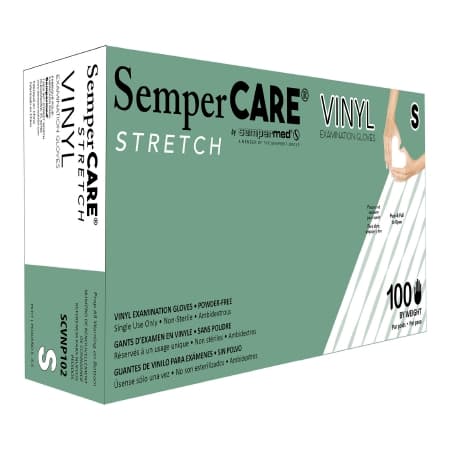 SemperCare Vinyl Exam Glove Ivory Neutral Beaded Cuff 2 mil to 4 mil Range, Small - Box of 100 - Image 1