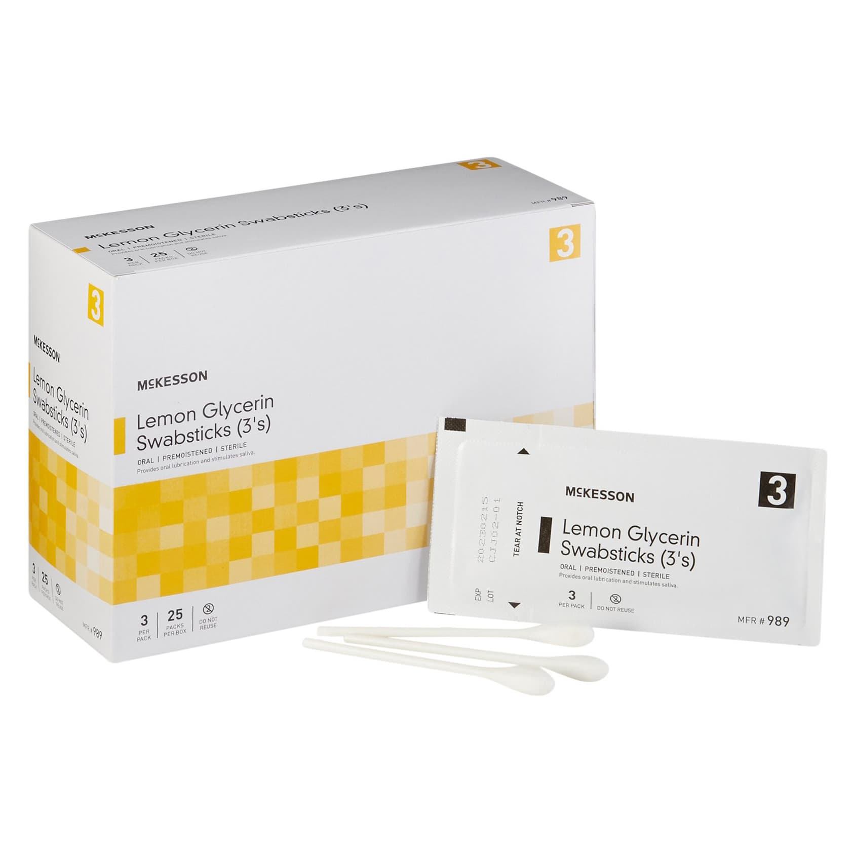 McKesson Lemon Glycerin Oral Swabsticks - Box of 25 - Image 1