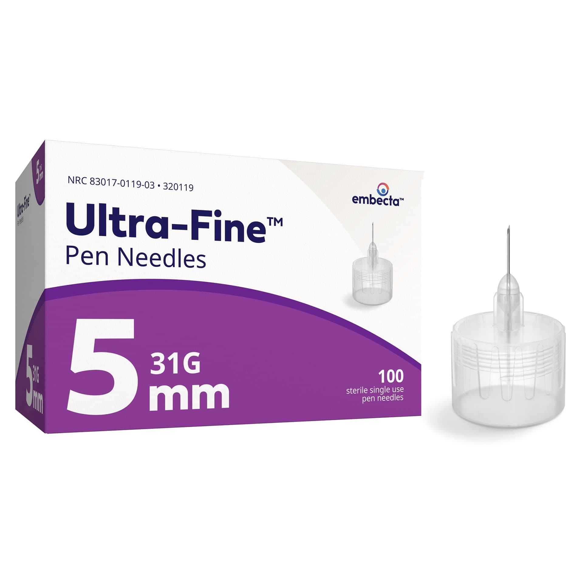 Embecta Ultra-Fine Pen Needles, 31 Gauge, 5mm - Box of 100 - Image 1