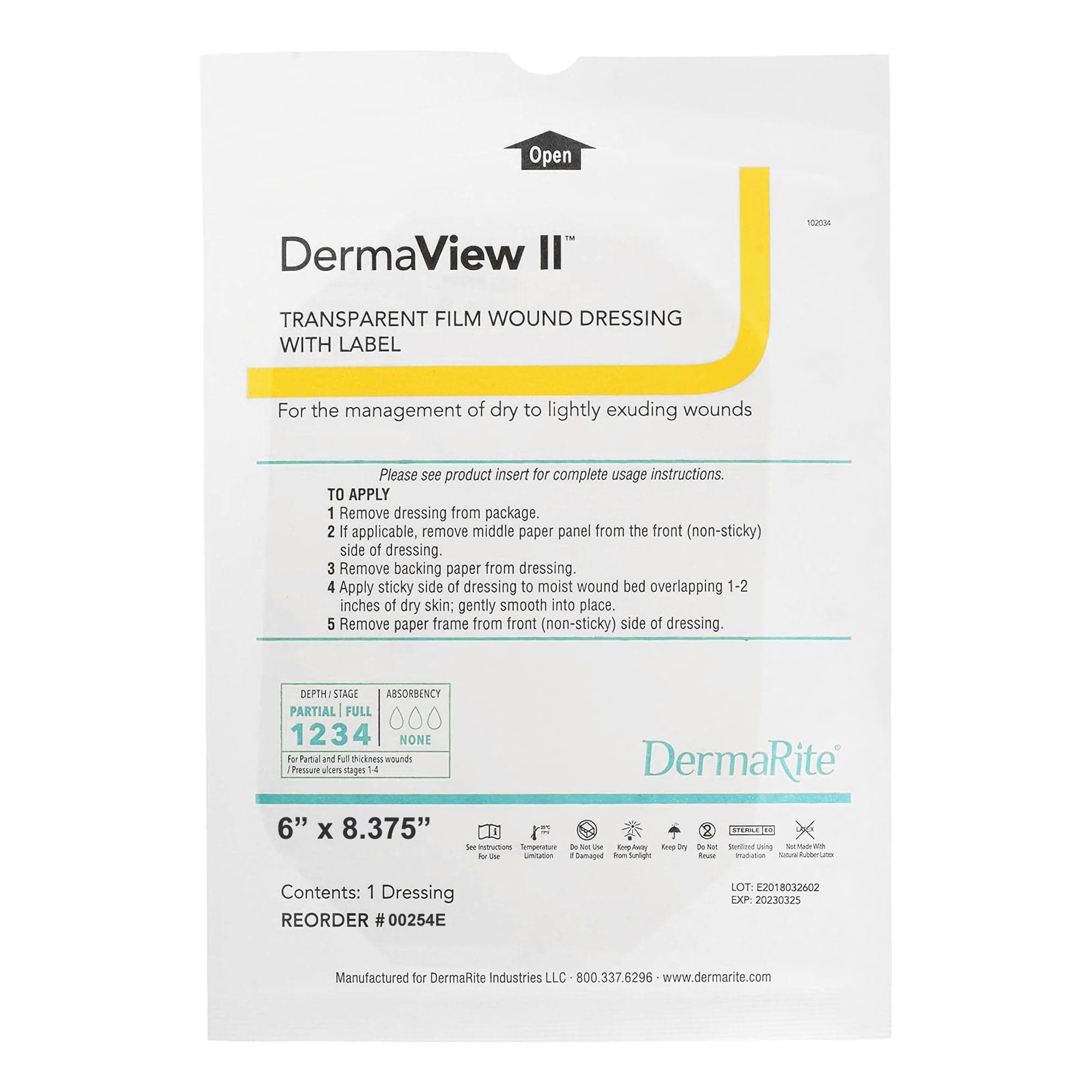DermaView II Transparent Adhesive Film Wound Dressing With Label, 6 x 8.375 Inch - Each - Image 1