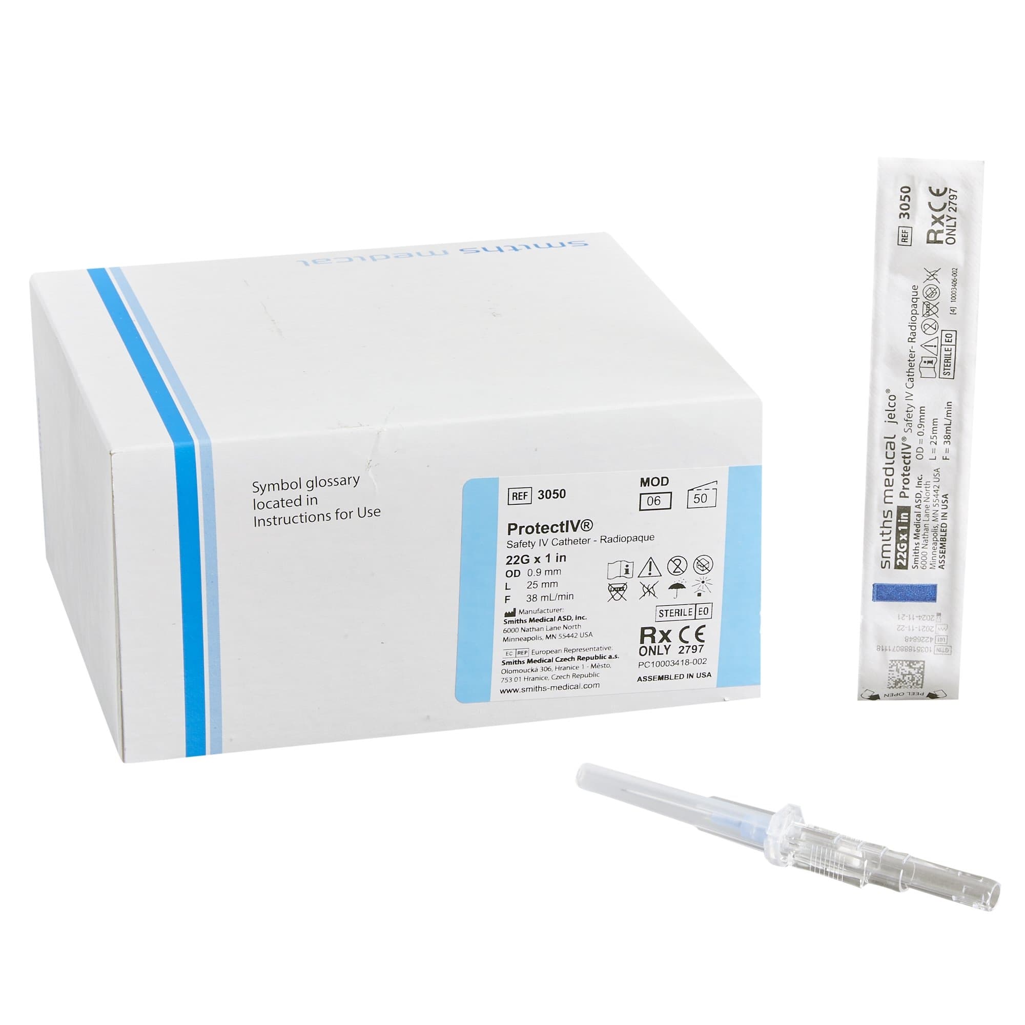 Protectiv Peripheral Safety IV Catheter, 22 Gauge, 1 Inch - Box of 50 - Image 1