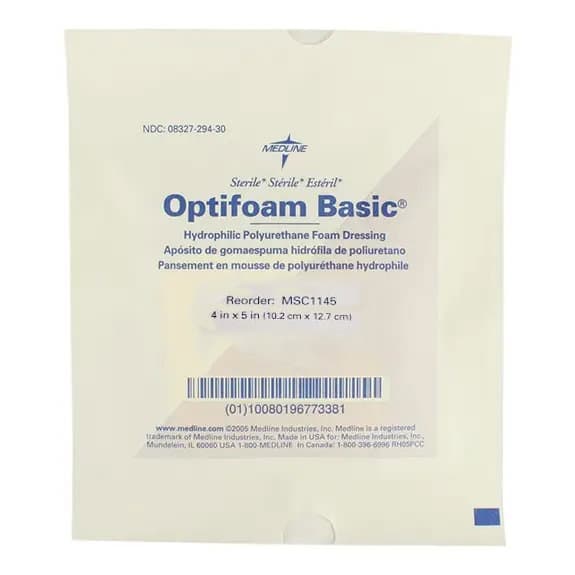 Optifoam Basic Hydrophilic Polyurethane Foam Dressing, 4 x 5 Inch - Each - Image 1