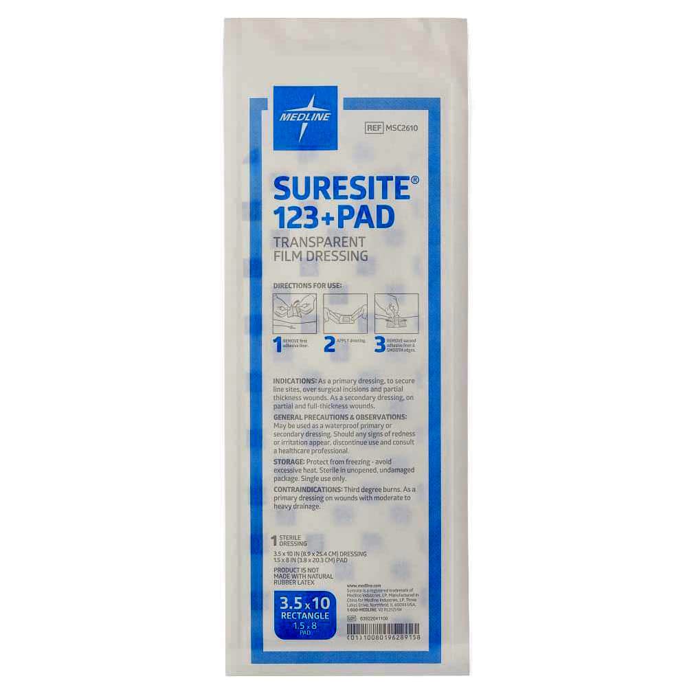 Suresite 123+ Pad Transparent Film Dressing, 3.5 x 10 Inch - Each - Image 1