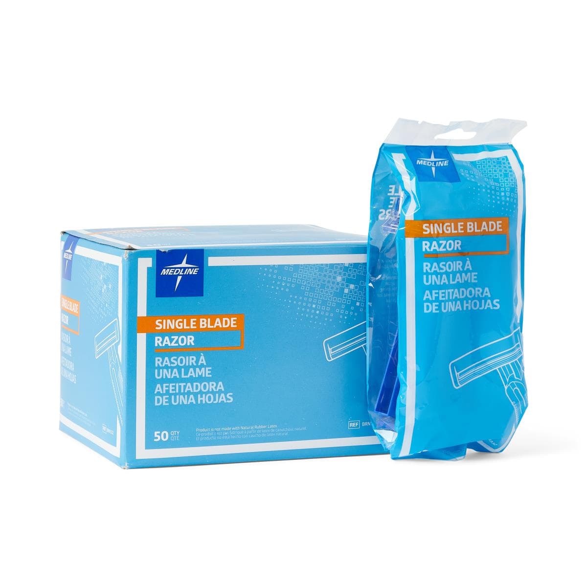 Medline Disposable Facial Razors with Single Blade, Blue - Box of 50 - Image 1