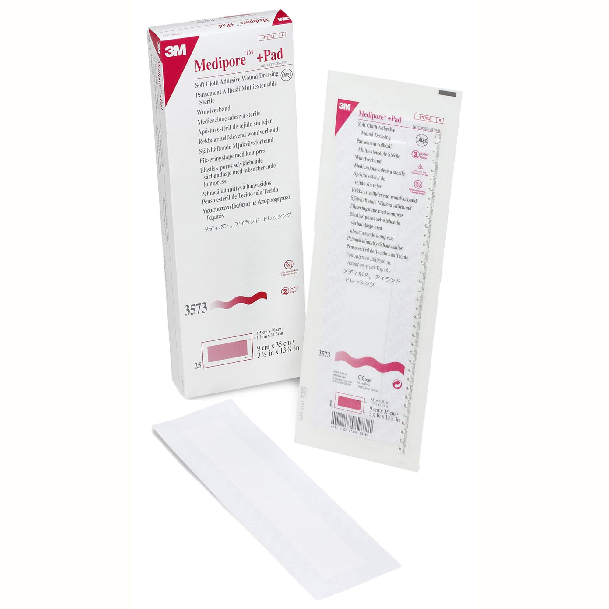 3M Medipore Plus Pad Soft Cloth Adhesive Dressing, 3-1/2 x 13.75" - Case of 100 - Image 1