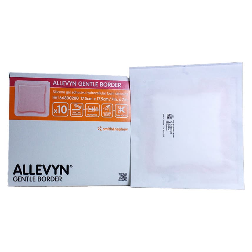 Allevyn Gentle Adhesive Hydrocellular Foam Dressing with Border, 7" x 7" - Box of 10 - Image 1
