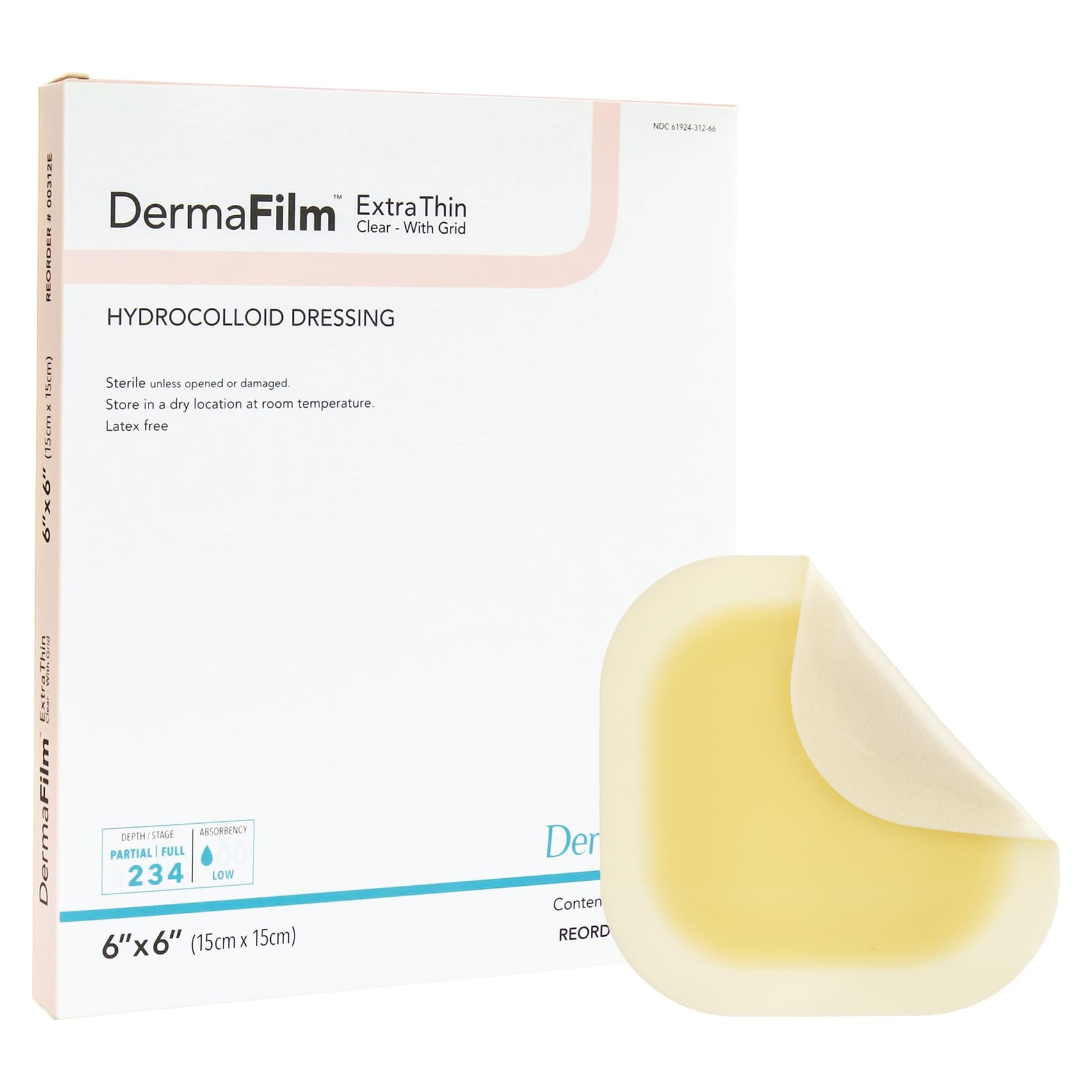 DermaFilm X-Thin Clear Hydrocolloid Dressing with Grid, 6 x 6 Inch - Box of 5 - Image 1