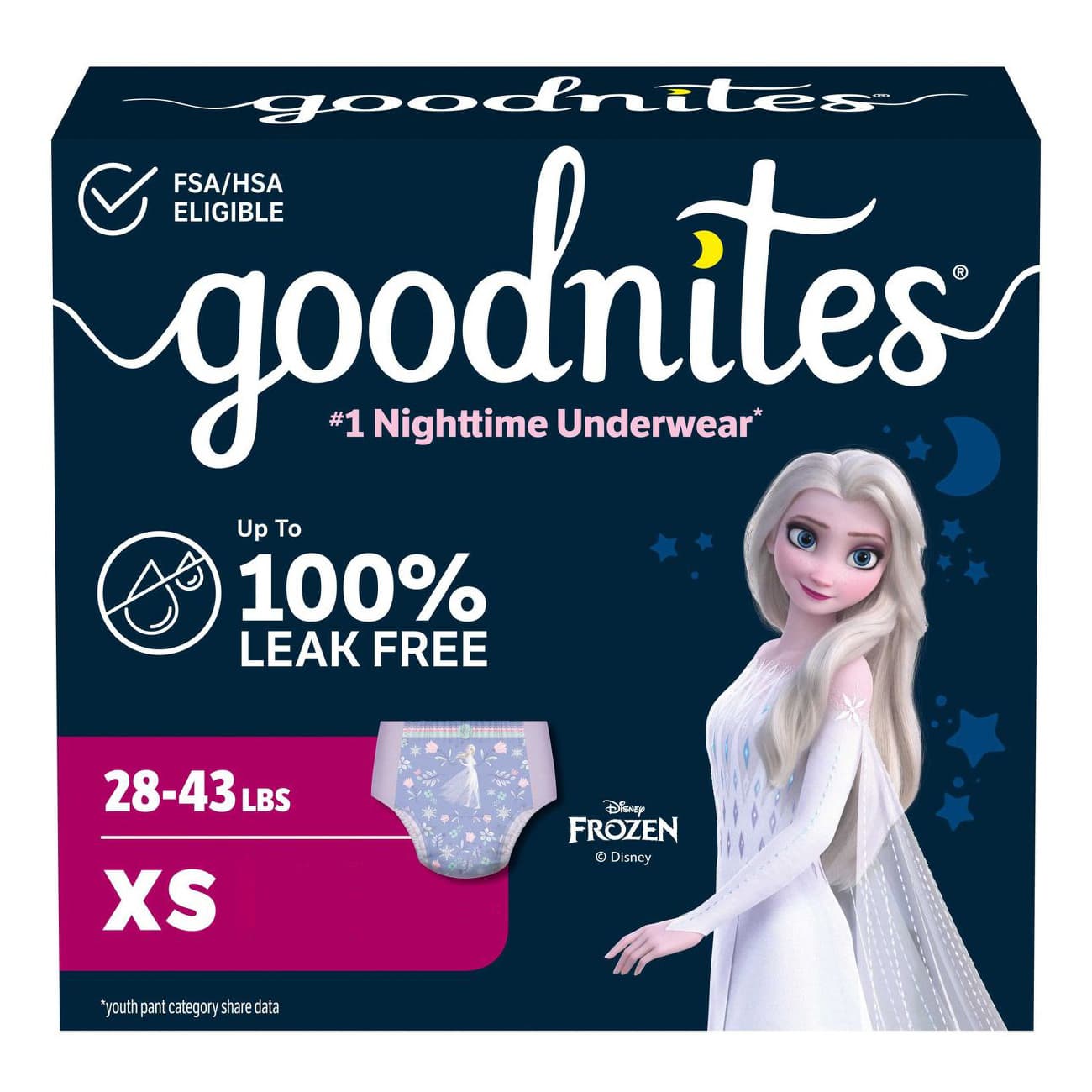 Goodnites Nighttime Underwear For Girls, Extra Small - Package of 22 - Image 1