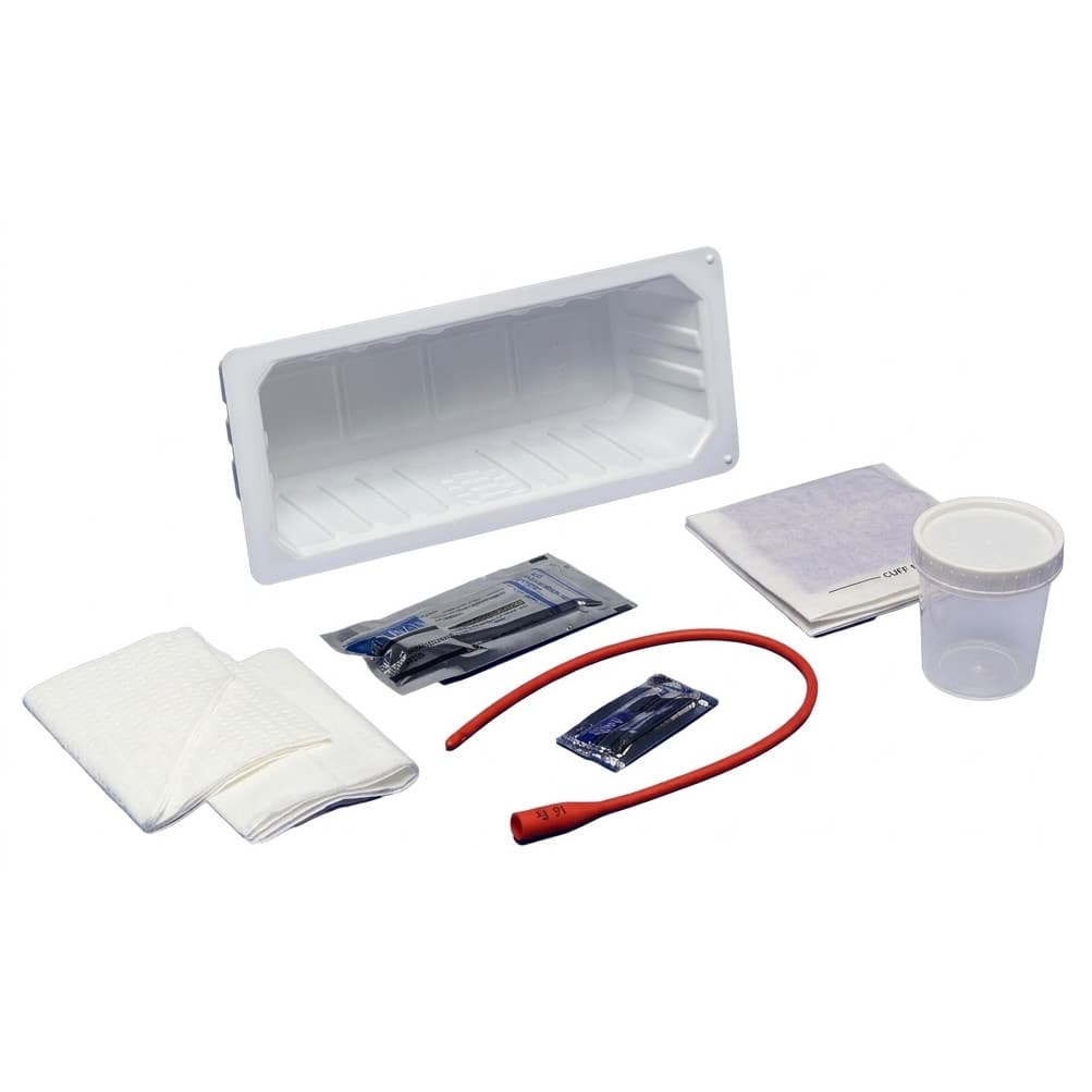 Dover Intermittent Catheterization Open Tray with Red Rubber catheter, PVP swabs, 1200 mL - Case of 20 - Image 1
