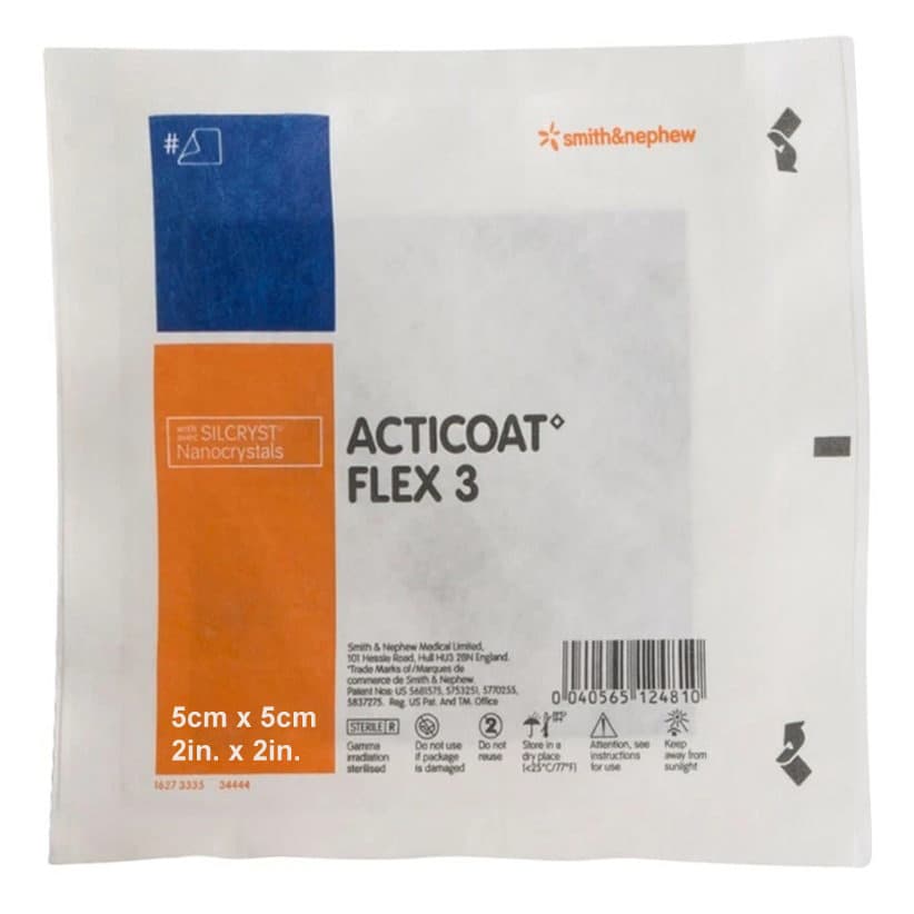 Acticoat Flex 3 Silver Coated Antimicrobial Barrier Dressing, 2" x 2" - Image 1