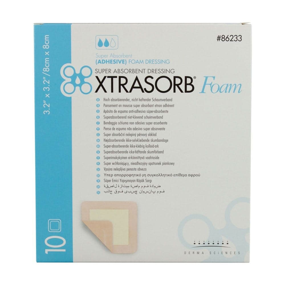 Xtrasorb Adhesive Foam Dressing, 3-1/5 x 3-1/5 Inch - Case of 40 - Image 1