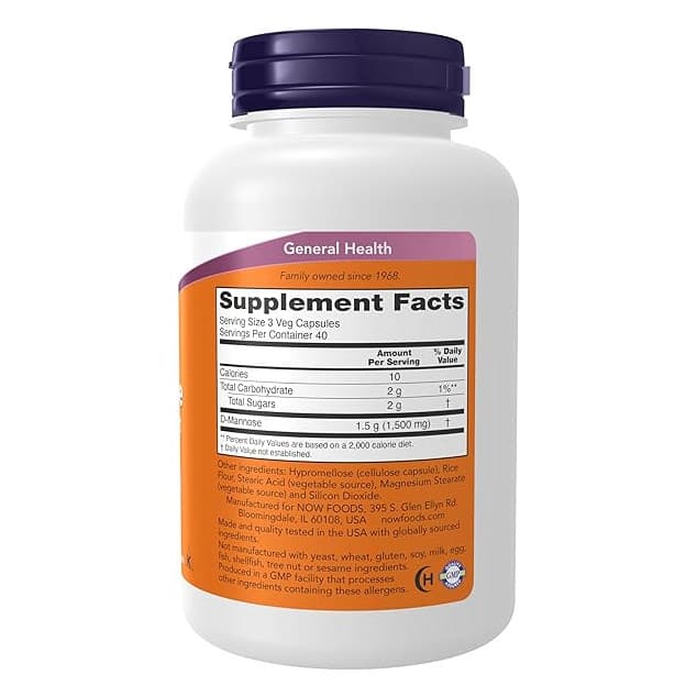 NOW D-Mannose Urinary Support Capsules, 500 mg - Bottle of 120 - Image 2