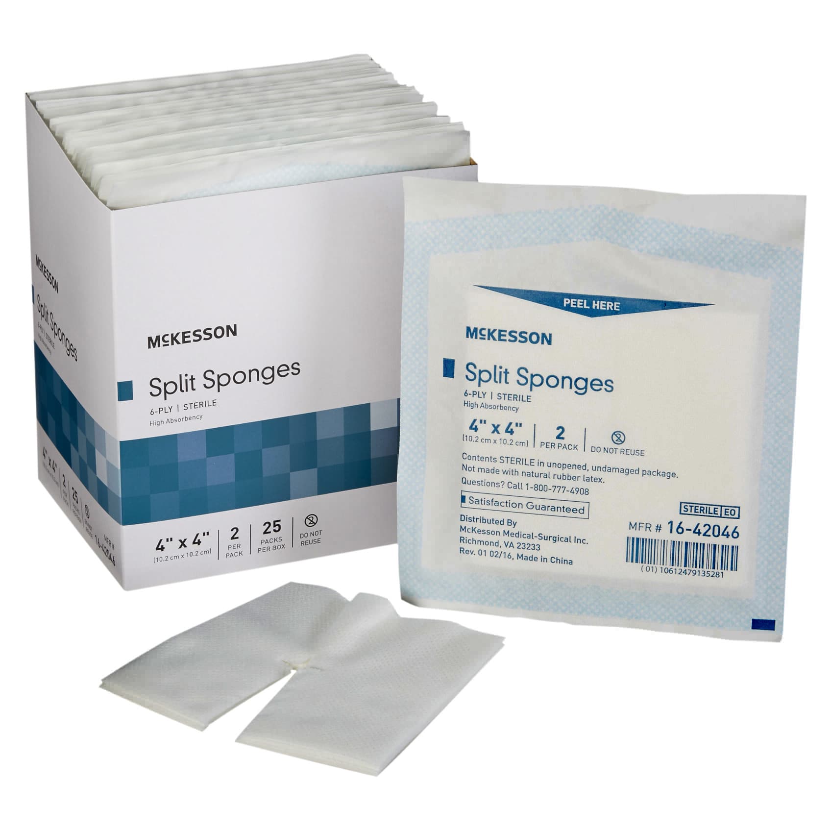 McKesson Polyester-Rayon High Absorbent Split Sponge, 4 x 4 Inch - Box of 50 - Image 1