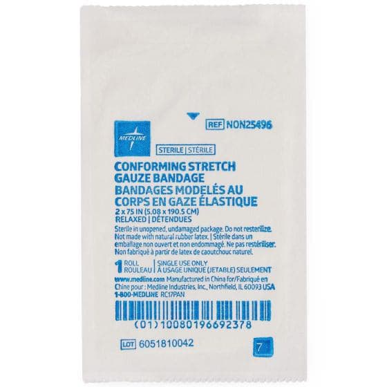 Medline Sterile Conforming Stretch Gauze Bandages, 2 x 75 Inch - Image 1