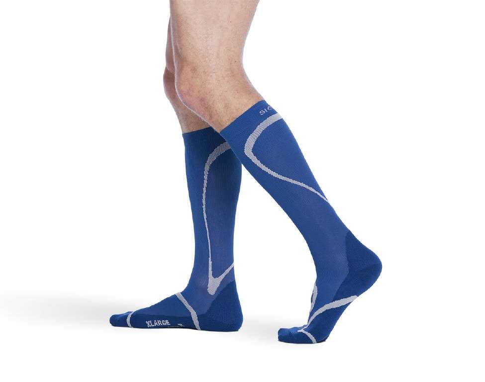 Sigvaris Motion High-Tech Unisex Calf High Compression Socks 20-30 mmHg, Large-Long, Blue - Pair - Image 1