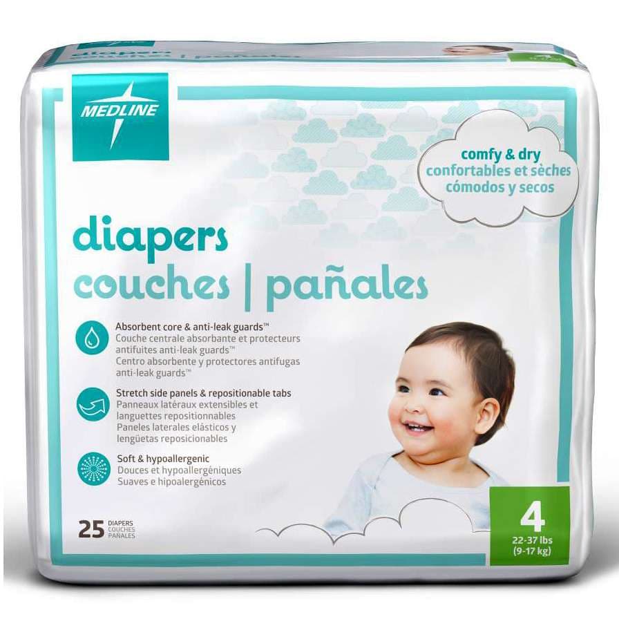 Medline Disposable Baby Diapers, Size 4 - Case of 200 - Image 1