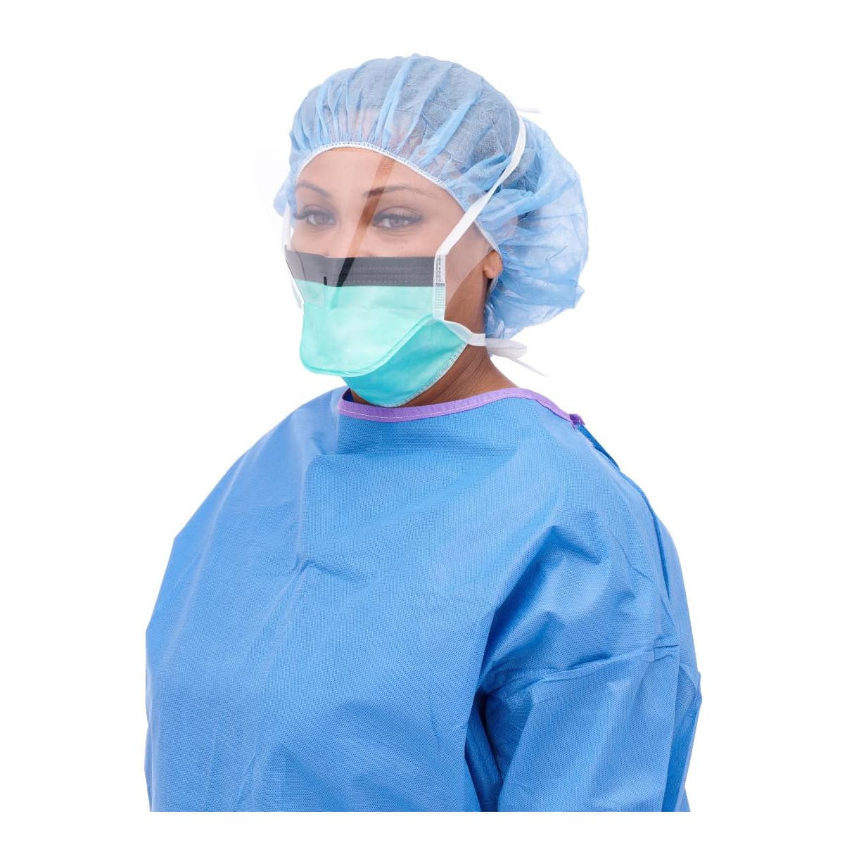 Medline ASTM Level 1 Duckbill-Style Surgical Face Mask with Eye Shield - Case of 100 - Image 2
