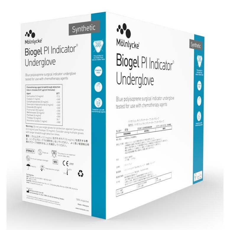 Biogel PI Indicator Underglove Surgical Underglove Blue Beaded Cuff Standard, Size 7 - Box of 50 - Image 1