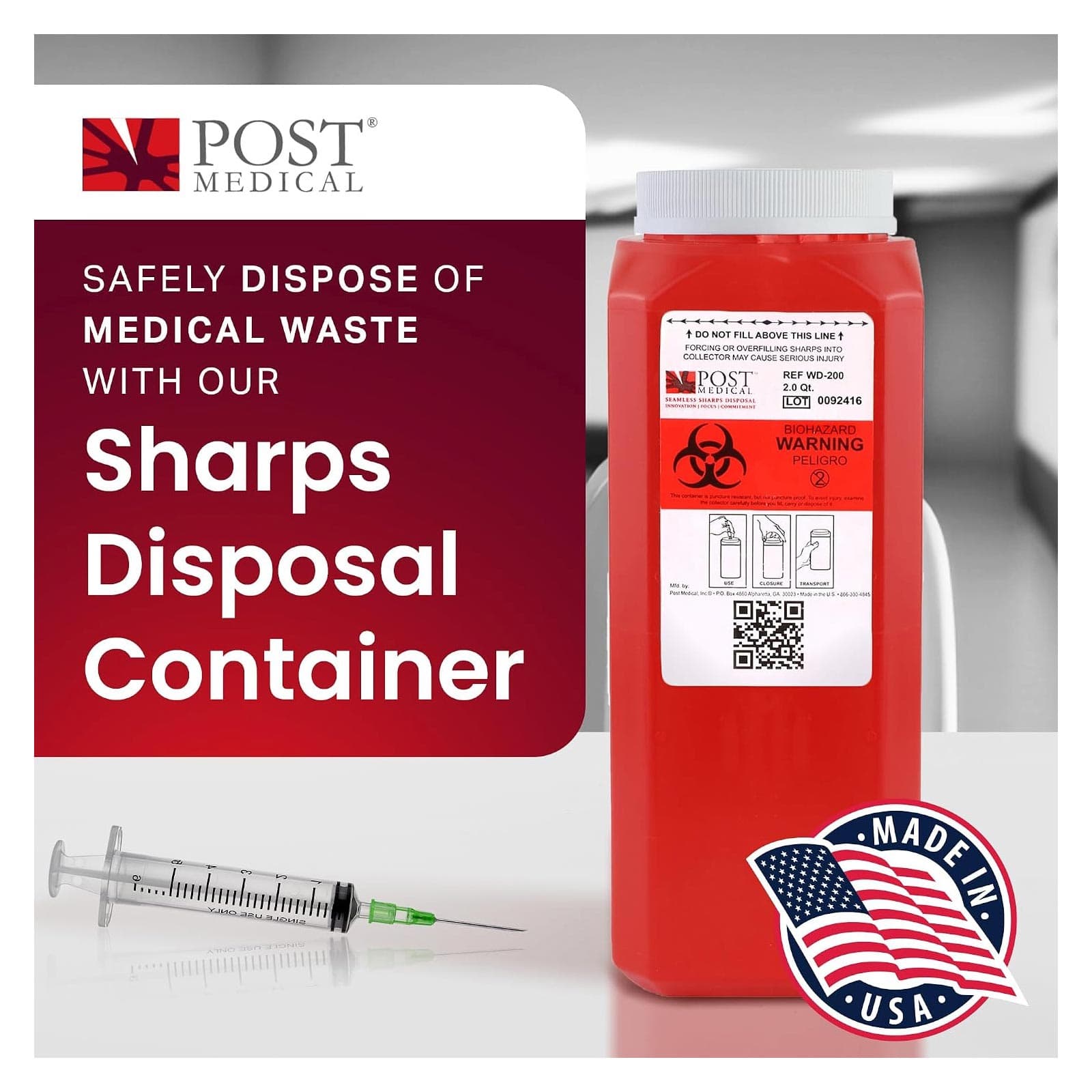 Post Medical A.N.D. Sharps Container Red Base 10 H x 3 W x 3 D Inch - Case of 12 - Image 2