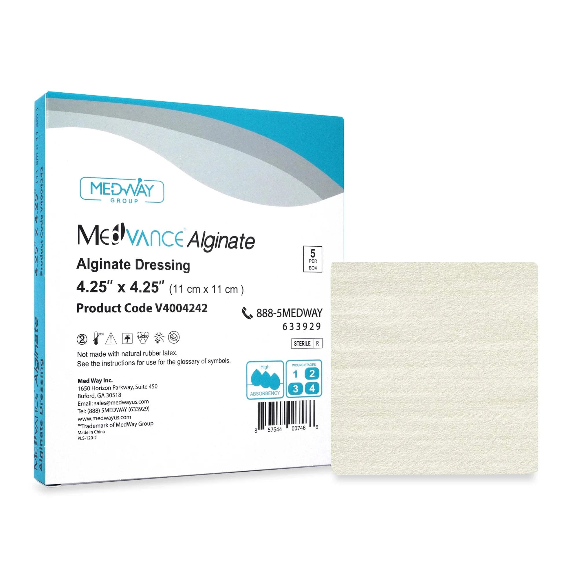 MedVance Calcium Alginate Dressing, 4.25 x 4.25 Inch - Box of 5 - Image 1