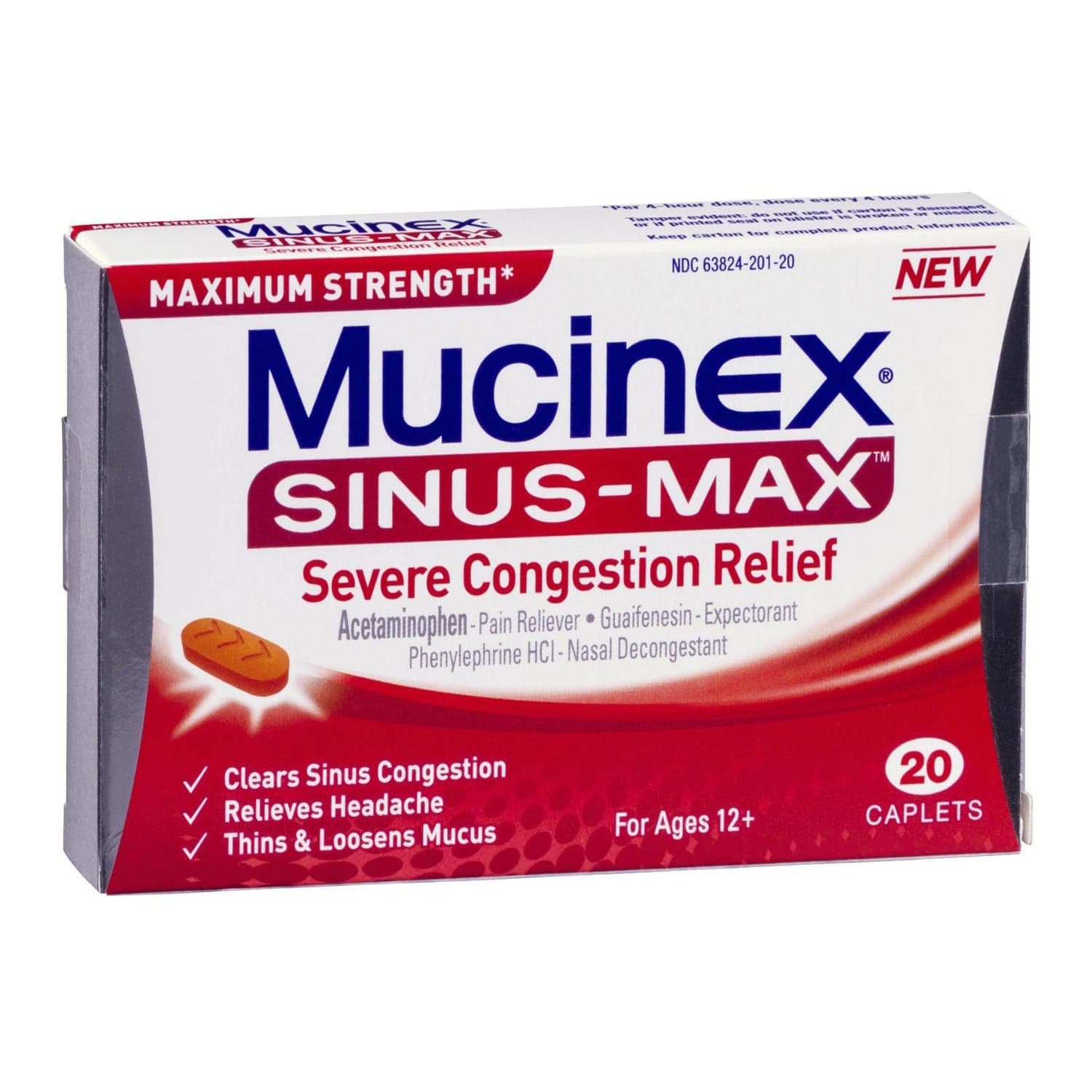 Mucinex Sinus-Max Severe Congestion Relief Caplet, 5 mg Strength - Carton of 20 - Image 1