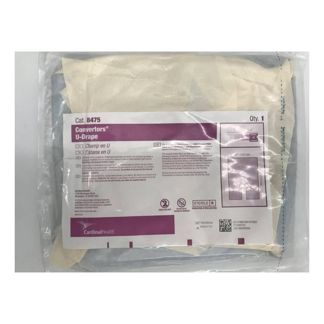 Cardinal Orthopedic Drape 60 W x 84 L Inch Orthopedic U-Drape Without Covers - Case of 22