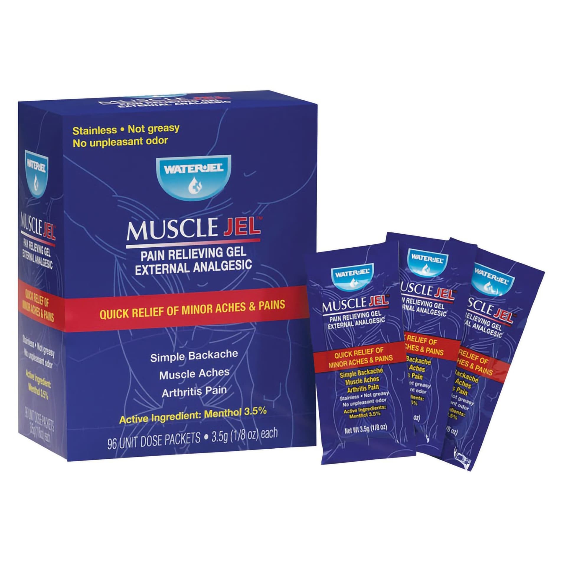 Water-Jel Muscle Gel Menthol Topical Pain Relief Gel, 3.5 gram - Box of 96 - Image 1