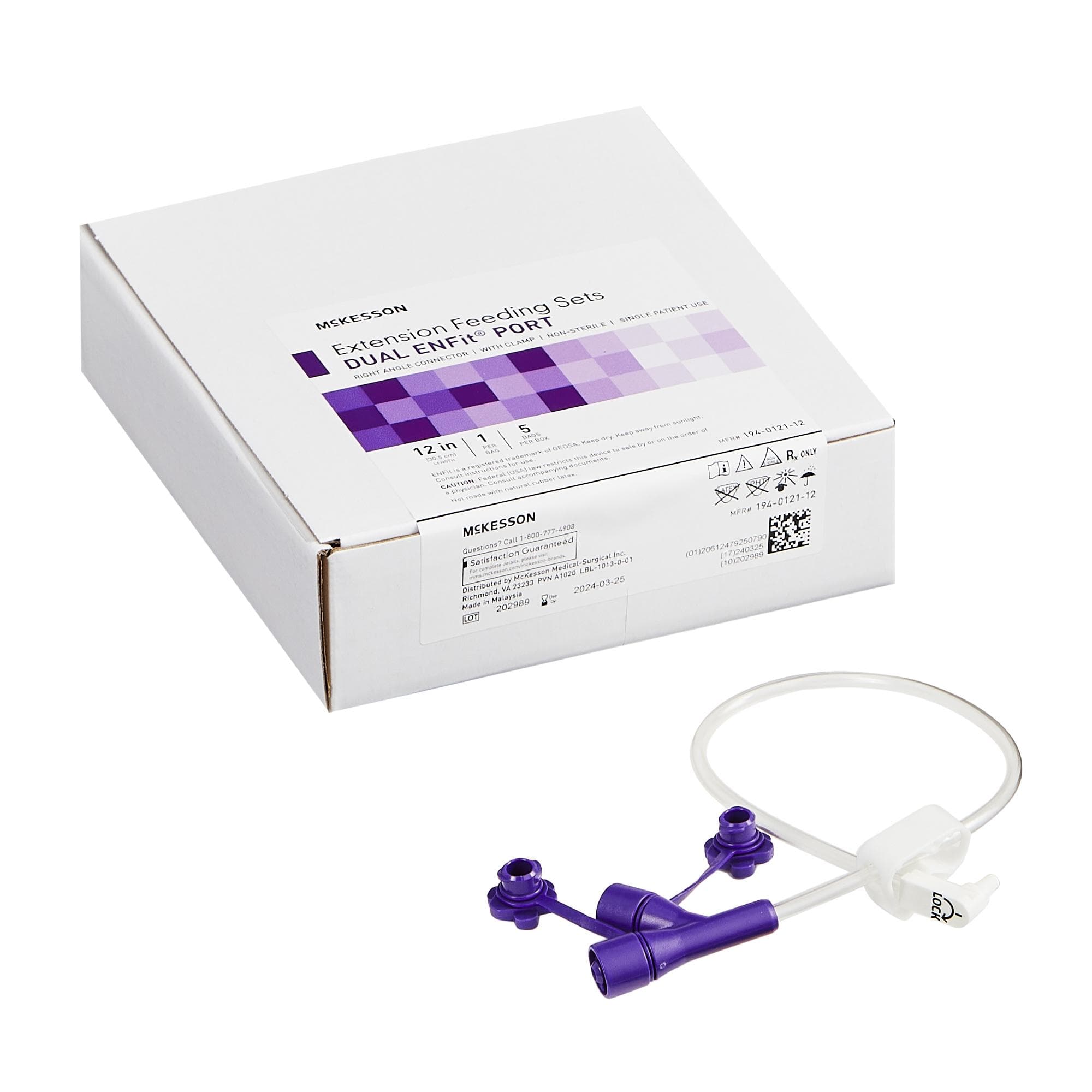 McKesson Enfit Y-Port Extension Set with Right Angle Connector, Non-Sterile