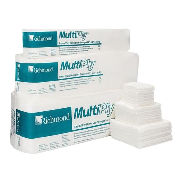 Richmond Multiply Non-Woven Sponges Rayon-Poly Sponge, 4" x 4", 8-Ply, Non-Sterile - Case of 2000 - Image 1