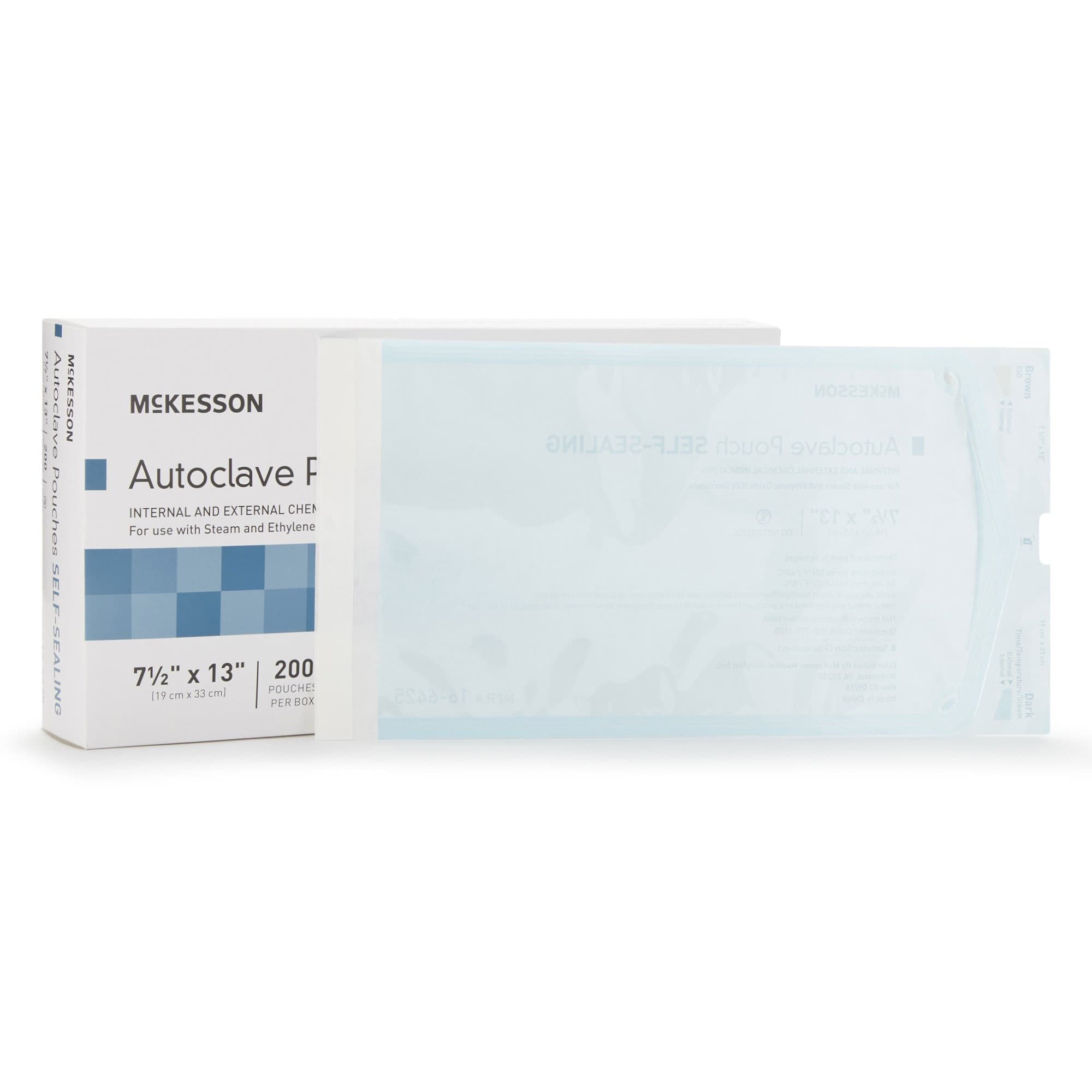 McKesson Sterilization Pouch Transparent Blue-White, 7-1/2 x 13 Inch - Box of 200 - Image 1
