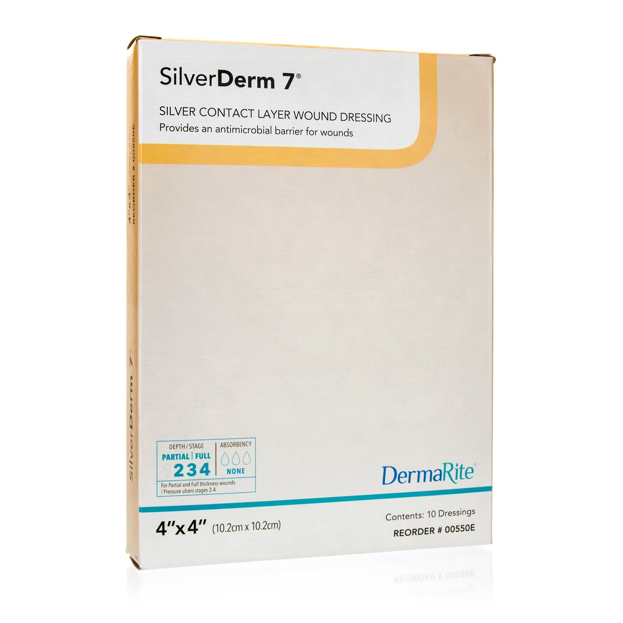 SilverDerm 7 Silver Antimicrobial Wound Contact Layer Dressing, 4 x 4 Inch - Box of 10 - Image 1