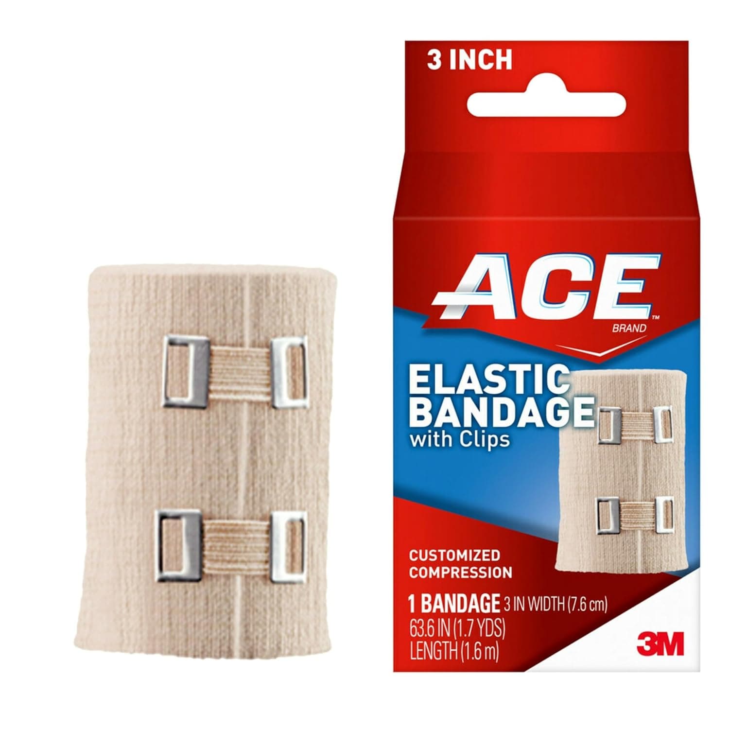 3M Ace Elastic Bandage with Metal Clips, Tan, 3 Inch - Case of 72 - Image 1