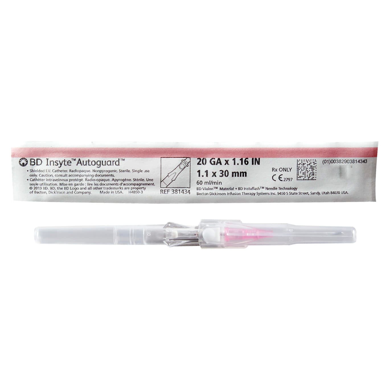 BD Insyte Autoguard Vialon Shielded Peripheral IV Catheter, 20 Gauge, 1.16" - Each - Image 1