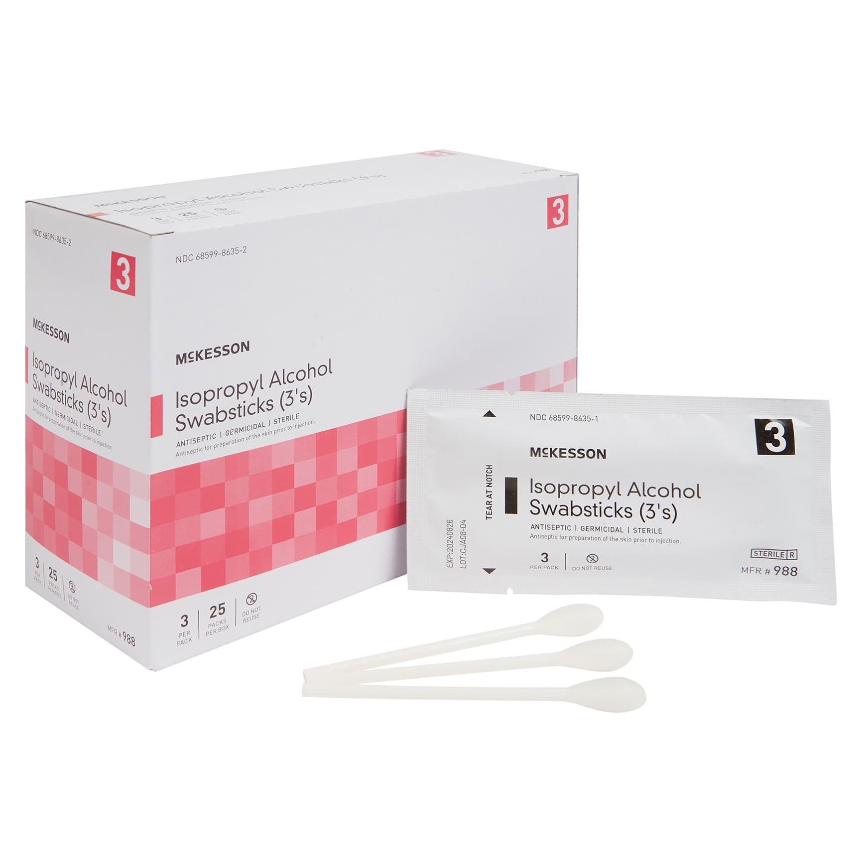 McKesson Isopropyl Alcohol Impregnated Swabstick, 3 Pack - Box of 25 - Image 1